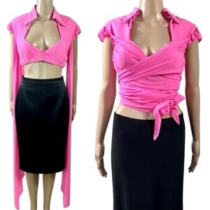 VERSACE bright pink scarf wrap silk blouse with bra top sz m IT44